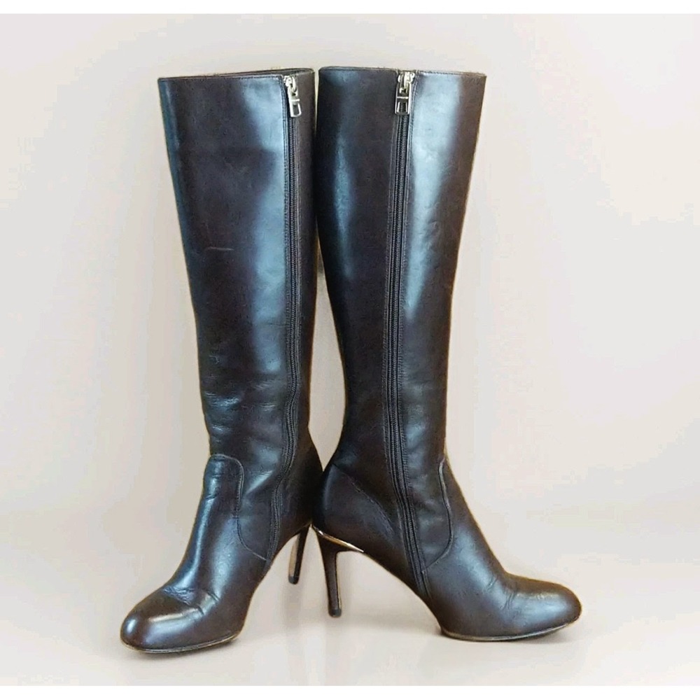 Coach Roma Women's Knee High Brown Leather Boots Size 6.5 B Full Side Zip Heels